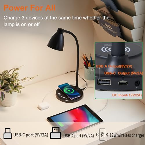 Desk Lamp for Home Office with USB C+A Charging Ports Timer Black (Black / Standard)