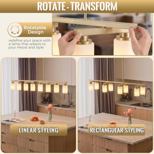 8 Light Brushed Gold Linear Chandelier
