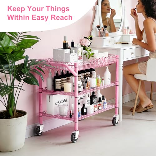 Pink Rolling Utility Cart with Wheels