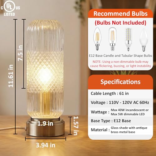 11.6 Inch Touch Dimmable Table Lamp with Ribbed Glass Shade