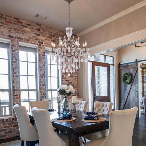 8 Light Crystal Chandelier European Vintage Rustic Metal Pendant Lighting Luxury French Ceiling Light for Living Room Dining Room Foyer Bedroom UL Listed （H25.5 × D23.6）