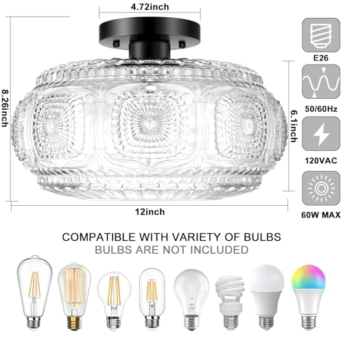 12 Inch Globe Glass Semi Flush Mount Ceiling Light Fixture