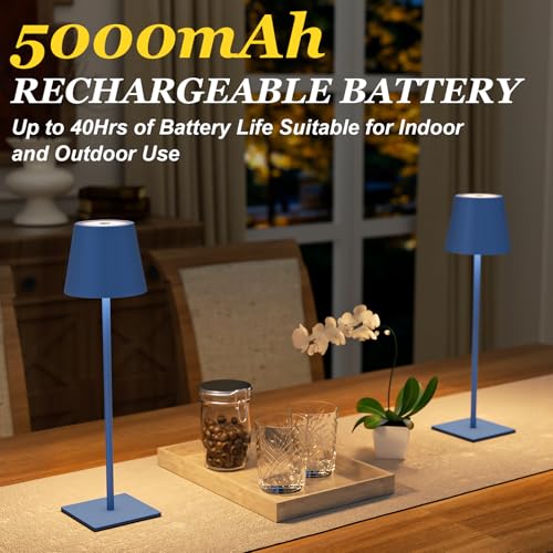 Cordless Rechargeable Table Lamp Navy 5000mAh Battery Operated Lamps (2 Count)