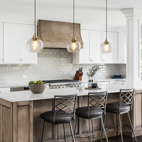 Clear Glass Pendant Lights Kitchen Island Lighting Globe Pendant Light Fixtures Modern Pendant Lighting for Kitchen Island Bedroom Living Dining Room Light Fixture (2 Count)