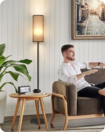Dimmable Black Floor Lamp for Living Room with Remote and Foot Switch