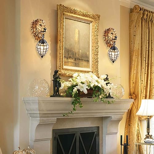 Gold Lion Head & Black Crystal Wall Sconce