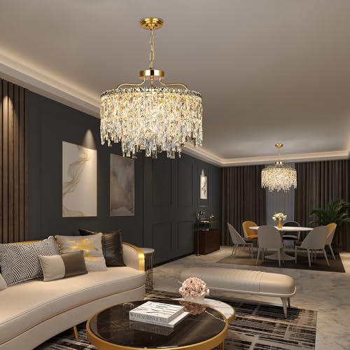 Modern 18" 6 Lights Modern Gold Crystal Chandeliers for Dining Room