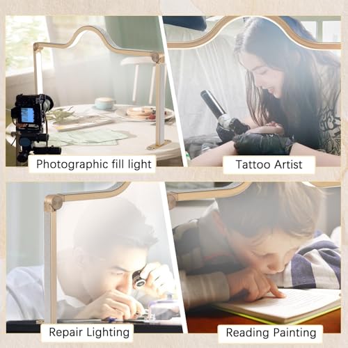 Nail Light for Desk Half Moon Light for Nail Desk 34Inch Foldable LED Table Lamp Manicure for Table Adjustable Dimmable Half Moon Lamp for Lash Beauty Tattoos Crafts Gold