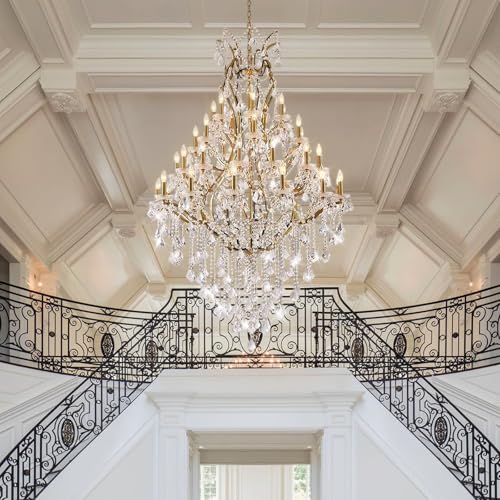 44 Lights Large Crystal Chandelier for High Ceilings