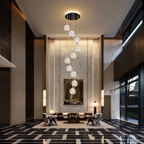 10 Light High Ceilings Long Chandeliers Modern Crystal Staircase Chandelier Hanging Flush Mount Lighting Fixtures Long Raindrop Hanging Chandeliers for Staircase (127 Count)