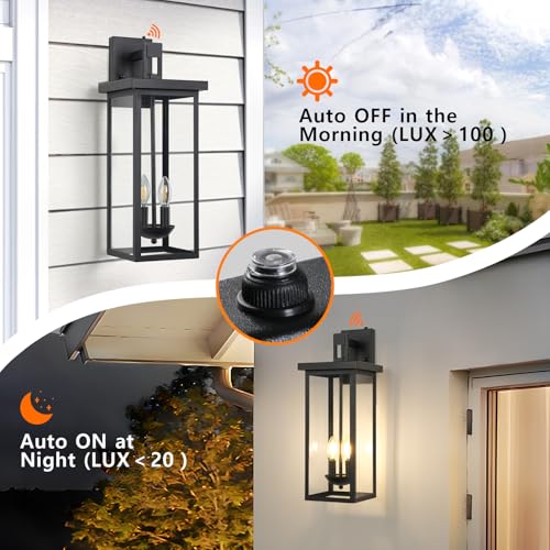 22'' Outdoor Wall Lights Dusk Dawn Large Black Exterior Porch Light Fixture (2 Count)
