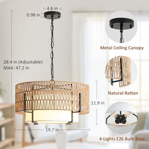 4 Light Boho Chandelier for Dining Room