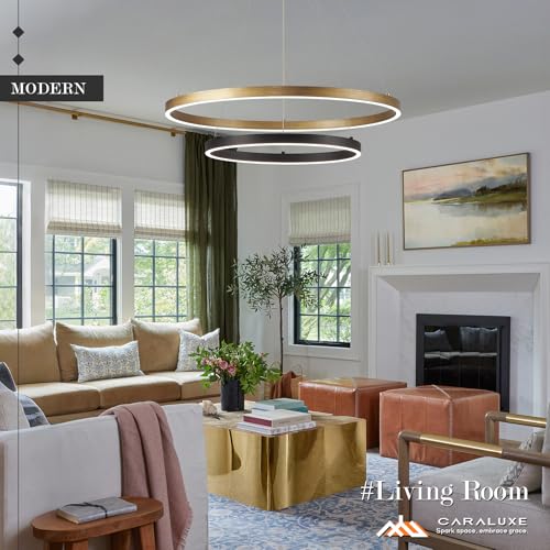 2 Ring LED Chandelier Black Gold Chandeliers for Dining Room Dimmable