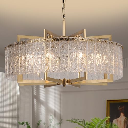 Crystal Gold Chandelier Lighting Fixture Luxury Glass Pendant 30"