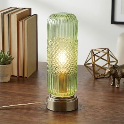 11.6" Touch Dimmable Table Lamp with Ribbed Glass Shade