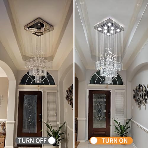 Crystal Chandelier Modern Chandelier Modern 8 Lights Square Chandelier Light Luxury 3 Tier Crystal Raindrop Chandeliers Flush Mount Ceiling Light Pendant for Foyer Modern Chandeliers for Entryway