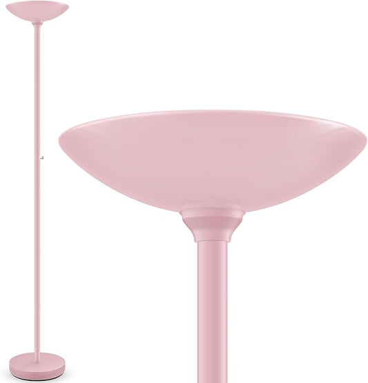 30W Pink Torchiere Floor Lamp, 3600LM Super Bright LED Pole Lamp, 71Inch Tall Stepless Dimmable Torch Lamp, 1Inch Thick Metal Tube, Rotary Switch, Modern Standing Lamp for Living Room/Bedroom/Office - Aura Lighting
