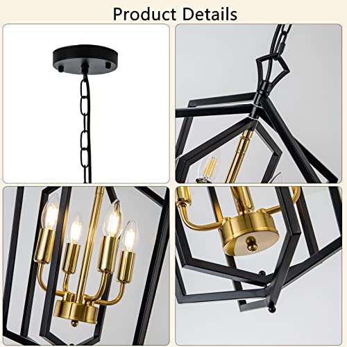 4 Light Dining Room Light Fixture Over Table Black Farmhouse Chandelier Metal Modern Pendant Light for Kitchen Island Dining Room Living Room Foyer Entryway
