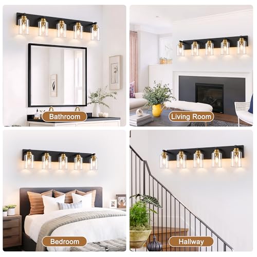 5 Light Black and Gold Bathroom Vanity Light