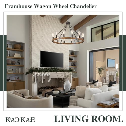 Farmhouse Wagon Wheel Chandelier 31" Oak Wood Chandelier Light Fixture 12
