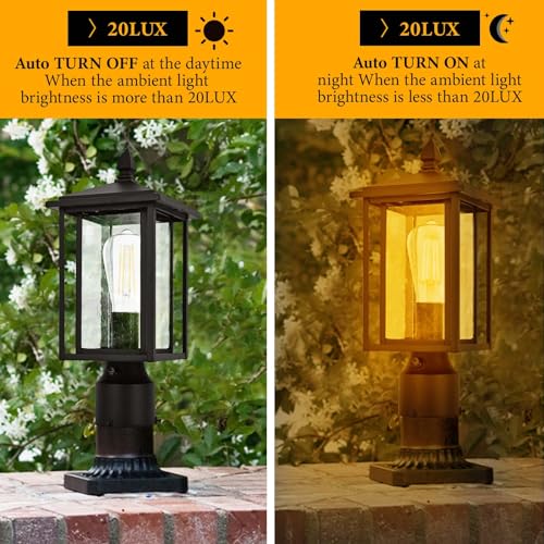 Outdoor Dusk to Dawn Post Light Fixture with Glass
