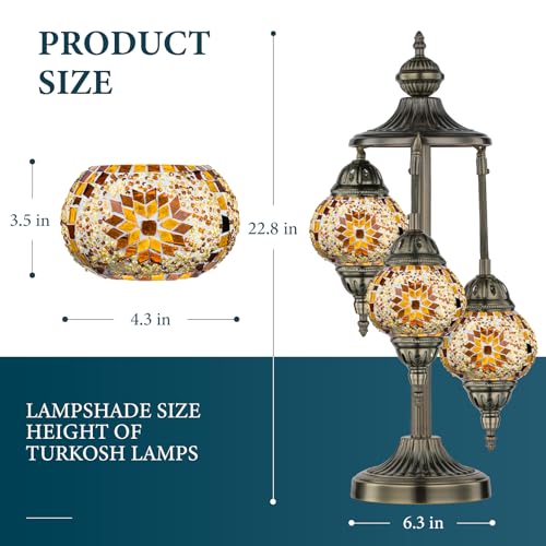 23" Turkish Mosaic Lamp Handmade 3 Globes Moroccan Table Lamp (3 Count)
