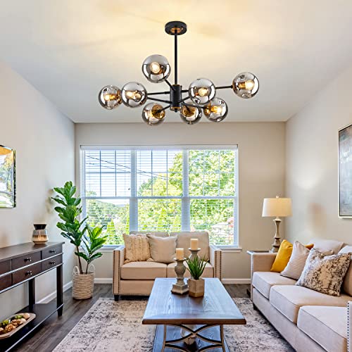8 Light Mid Century Modern Bubble Sputnik Chandelier with Globe Glass