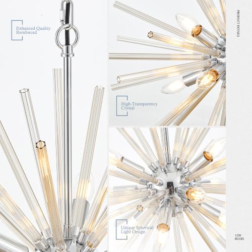 23.6" 9 Light Crystal Sputnik Chandelier Modern Adjustable Firework Globe High Ceiling Fixture for Living Room