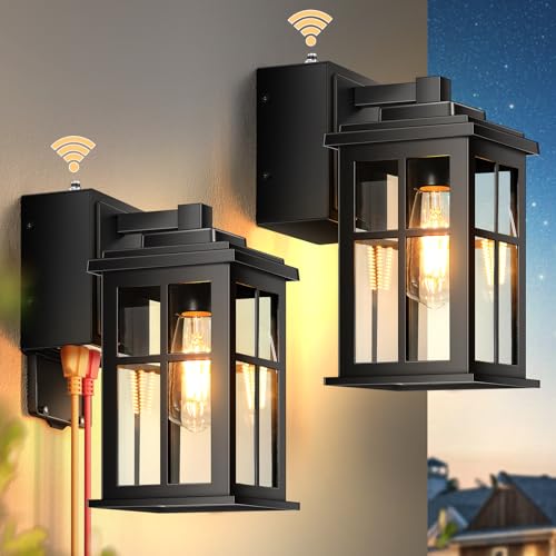 2 Pack Black Porch Lights Outdoor with GFCI Outlet (2 Count)