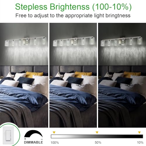 6 Light Brushed Nickel Vanity Light with 3 Color Modes