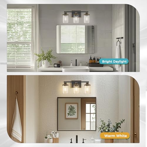 20 Inch 3 Light Black with Gold Trim Bathroom Light Fixture
