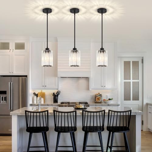 2 Pack Black Pendant Lights Kitchen Island Crystal Hanging Lighting Fixture (2 Count)