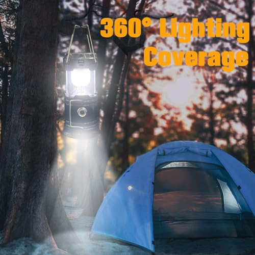 Collapsible Portable LED Camping Lantern XTAUTO Lightweight Waterproof Solar USB Rechargeable LED Flashlight Survival Kits for Indoor Outdoor Home Emergency Light Power Outages Hiking Hurricane 4 (4 Count)