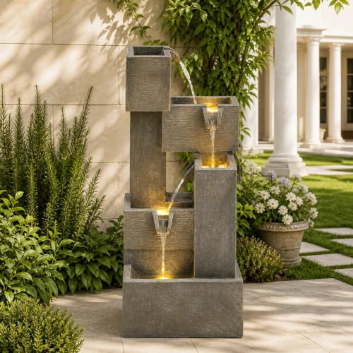32.5" 5 Tier Outdoor Water Fountain LED Cascading Waterfall
