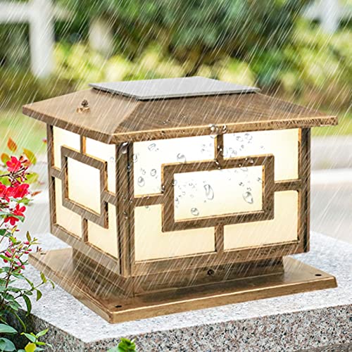 Outdoor Post Lights Square LED Solar Post Lights Outdoor Column Headlight Waterproof Cap Pillar Lamp with Remote Control for Fence Yard Garden Exterior Lantern