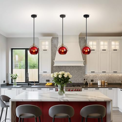 2 Pack Modern Red Glass Pendant Lights Kitchen Island (2 Count)