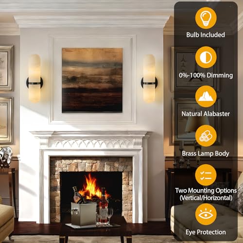 Natural Alabaster Brass Wall Sconce