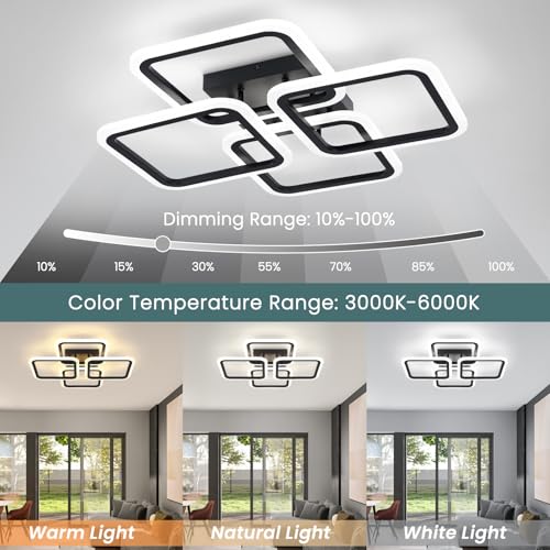 23.6inch Modern LED Ceiling Light 50W Dimmable Ceiling Lamp with Remote Control Square LED Flush Mount Ceiling Light Dining Room