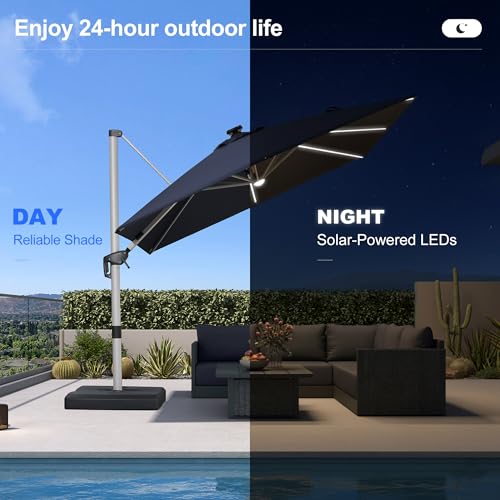 Cantilever Patio Umbrella 9' X 9' Solar LED Light