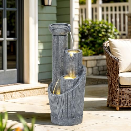 Autodaya 31" Modern Outdoor Water Fountain with Lights