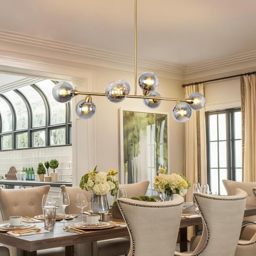 Linear Chandeliers for Dining Room 8 Lights Gold Sputnik Island Light