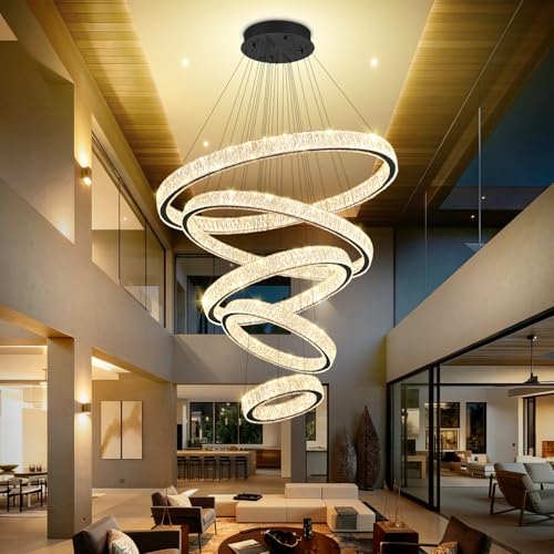Modern 5 Ring Chandeliers for High Ceiling Foyer