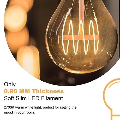 E26 Dimmable A19 Vintage 6W LED Edison Bulbs 2700K Decorative Light Bulbs (4 Count)