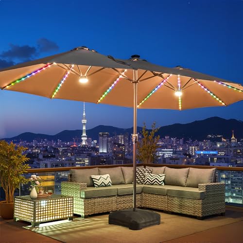 15 Ft Umbrella Outdoor Patio With Solar Lights Base