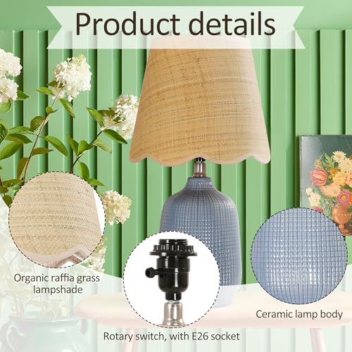 Set of 2 19" Modern Ceramic Table Lamp for Living Room Gray Blue Base Desk Lamps for Bedroom Farmhouse Bedside Nightstand Lamp End Table Lamps (2 Count)