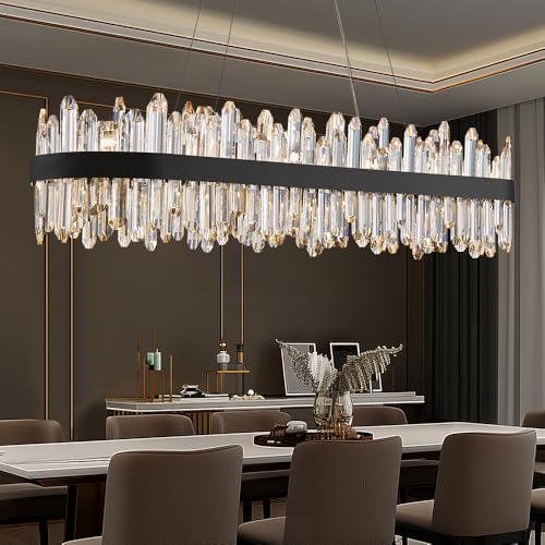 Black Oval Crystal Chandelier L45.3 inch