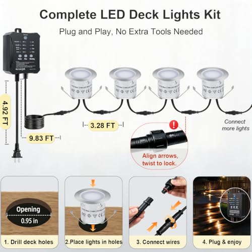 Dimmable LED Deck Lights with Timer and Photocell Sensor (20 Count)