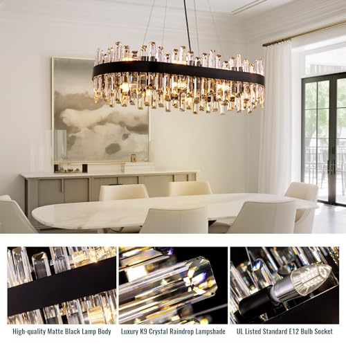 Rectangular Black Crystal Chandelier for Dining Room