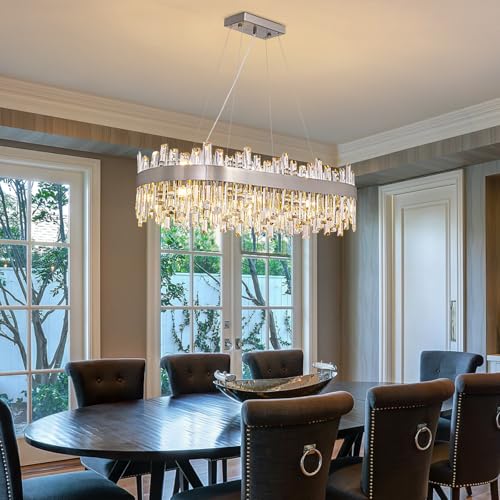 35.4'' Modern Rectangle Crystal Raindrop Chandelier for Dining Room