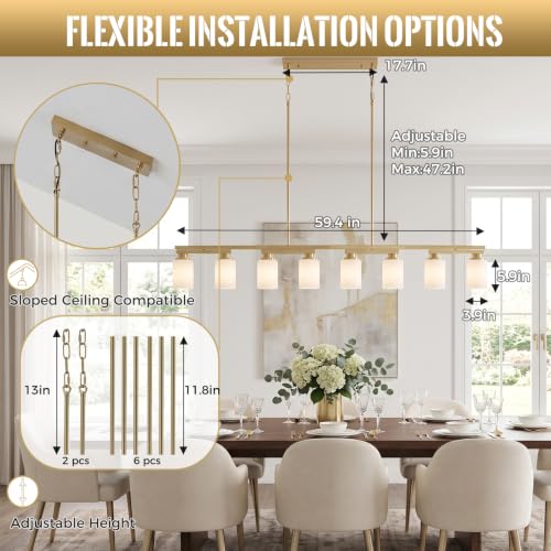 8 Light Brushed Gold Linear Chandelier